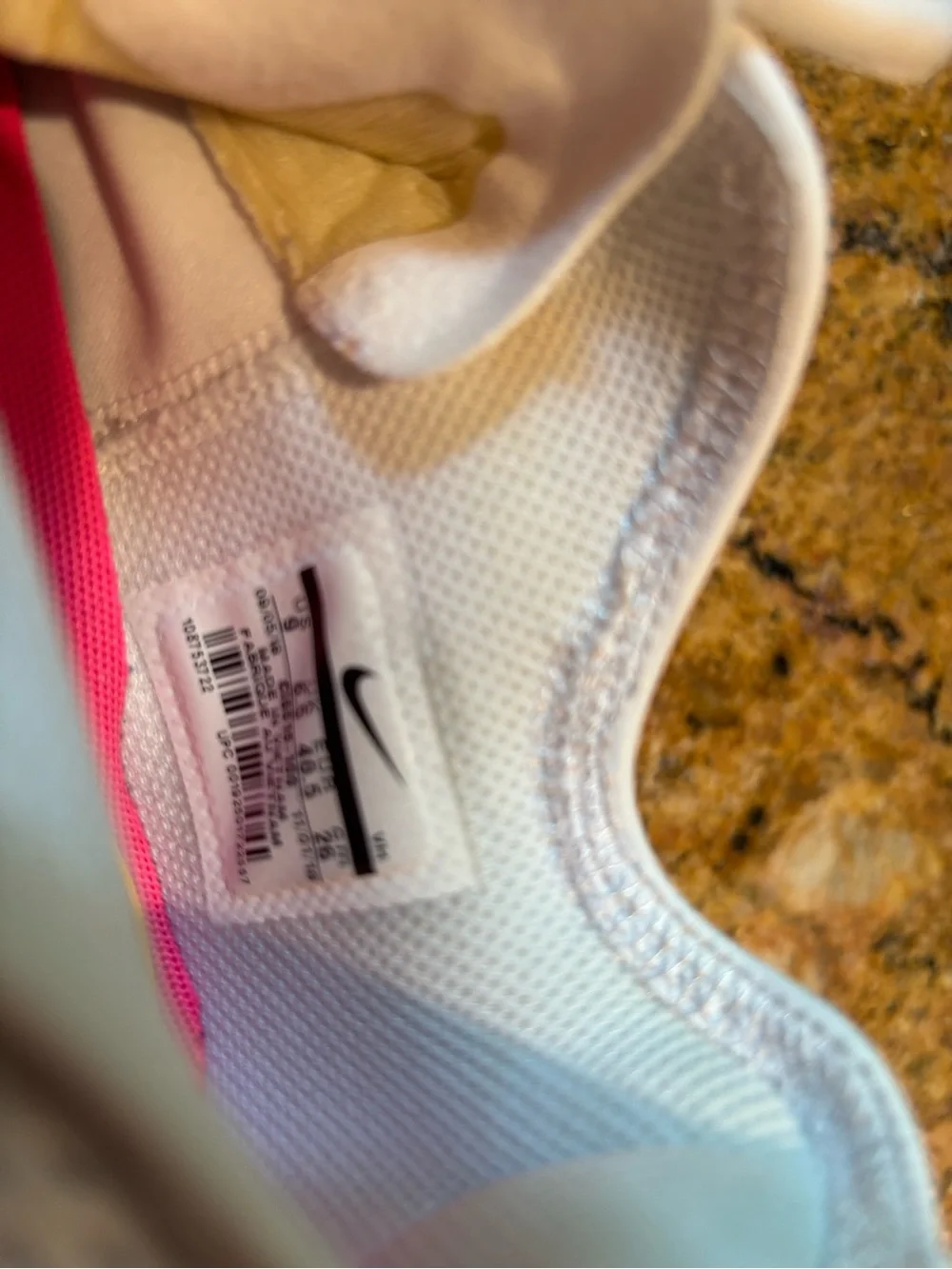 Nike White Mesh Sneakers with Pink Tabs & Yellow Lace Loops